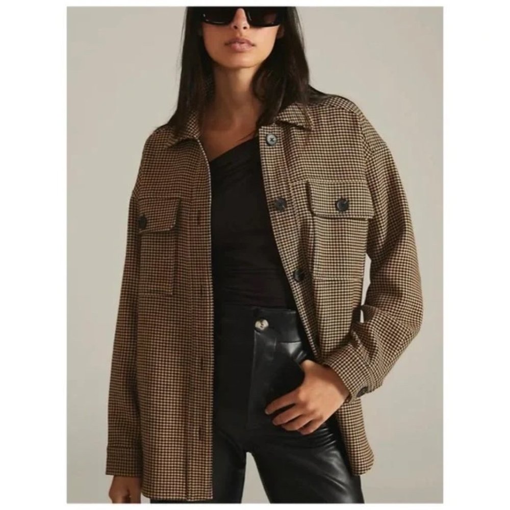 Anthropologie Current Air Houndstooth Shacket, Size S